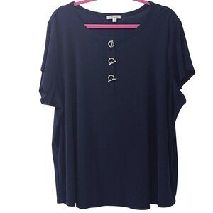 89th & Madison Short Sleeve Top, Size 3X, Navy Blue